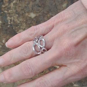 Lia Sophia Silver Tone Structured Ovals Circles Ring Size 7